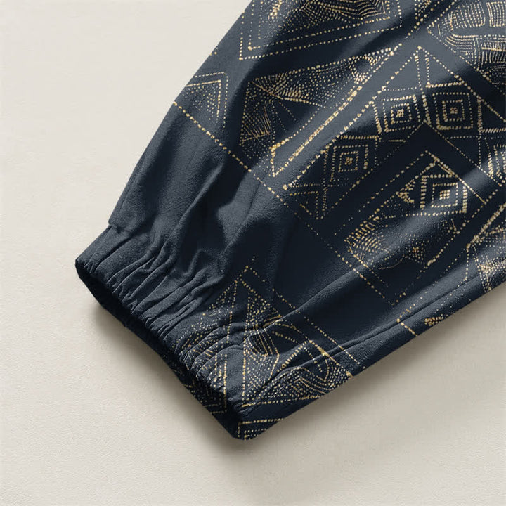Buddha Stones Pure Cotton Ethnic Lattice Pattern Drawstring Men's Harem Pants With Pockets - image 4