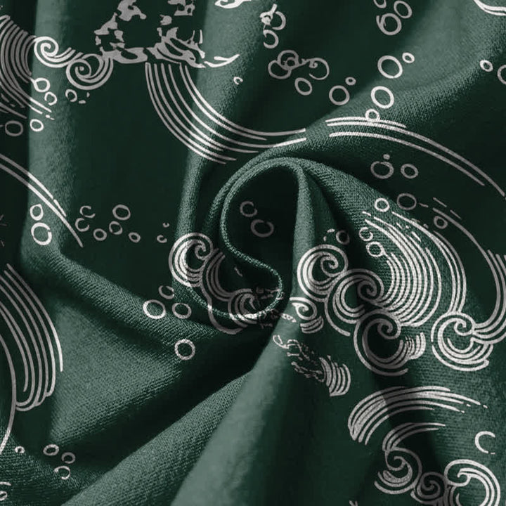 Buddha Stones Pure Cotton Cloud Wave Pattern Drawstring Men's Harem Pants With Pockets - image 17