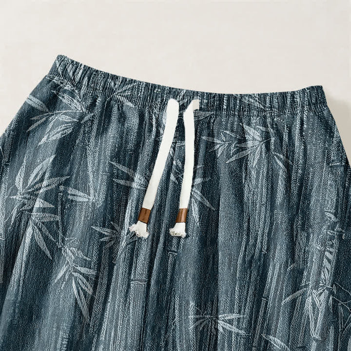Buddha Stones Pure Cotton Zen Bamboo Pattern Drawstring Men's Harem Pants With Pockets - image 3