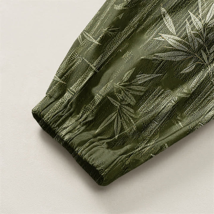Buddha Stones Pure Cotton Zen Bamboo Pattern Drawstring Men's Harem Pants With Pockets - image 10
