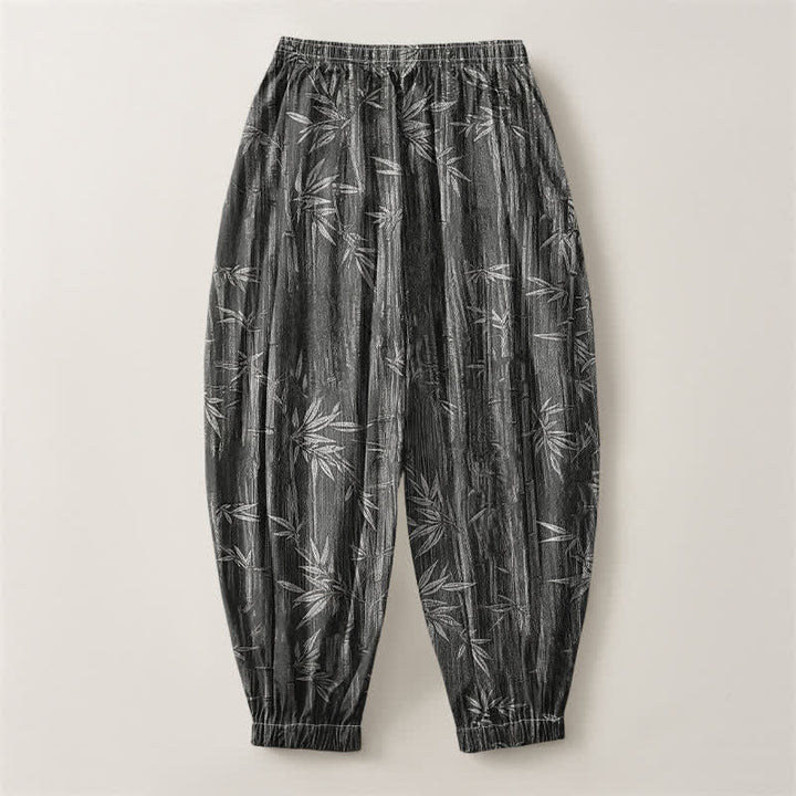 Buddha Stones Pure Cotton Zen Bamboo Pattern Drawstring Men's Harem Pants With Pockets - image 14