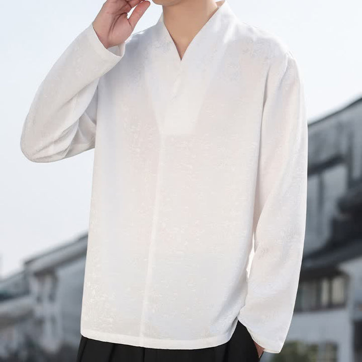 Buddha Stones Fall Tang Style Minimalist Mandarin Collar Jacquard Floral Men's Long Sleeve Shirts - image 11