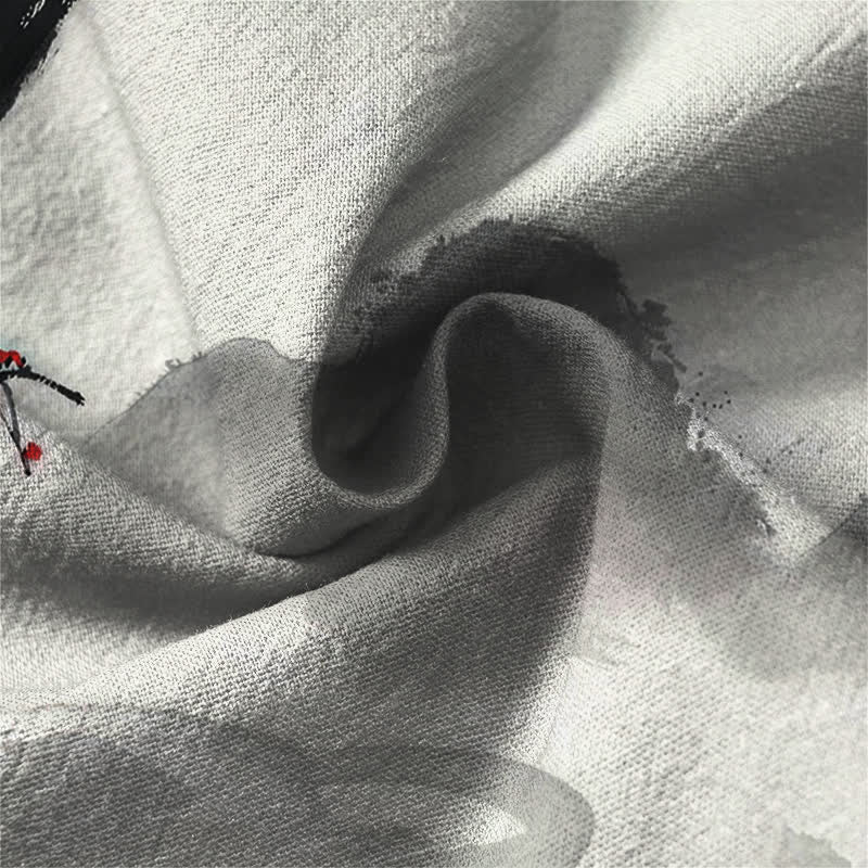 Buddha Stones Cotton Zen Landscape Blossom Pattern V-Neck Buttons Men's Long Sleeve Shirts - image 6