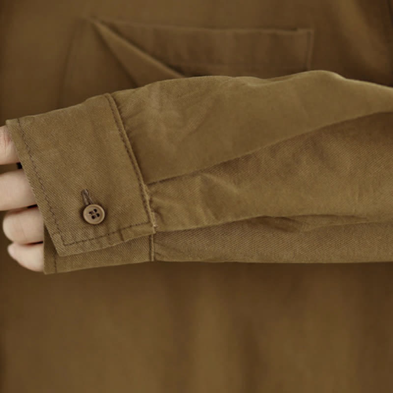 Buddha Stones Fall Casual Minimalist Button-Up Solid Cotton Women's Jacket With Pocket - image 9