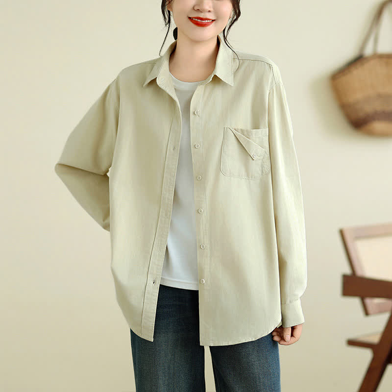 Buddha Stones Fall Casual Minimalist Button-Up Solid Cotton Women's Jacket With Pocket - image 17