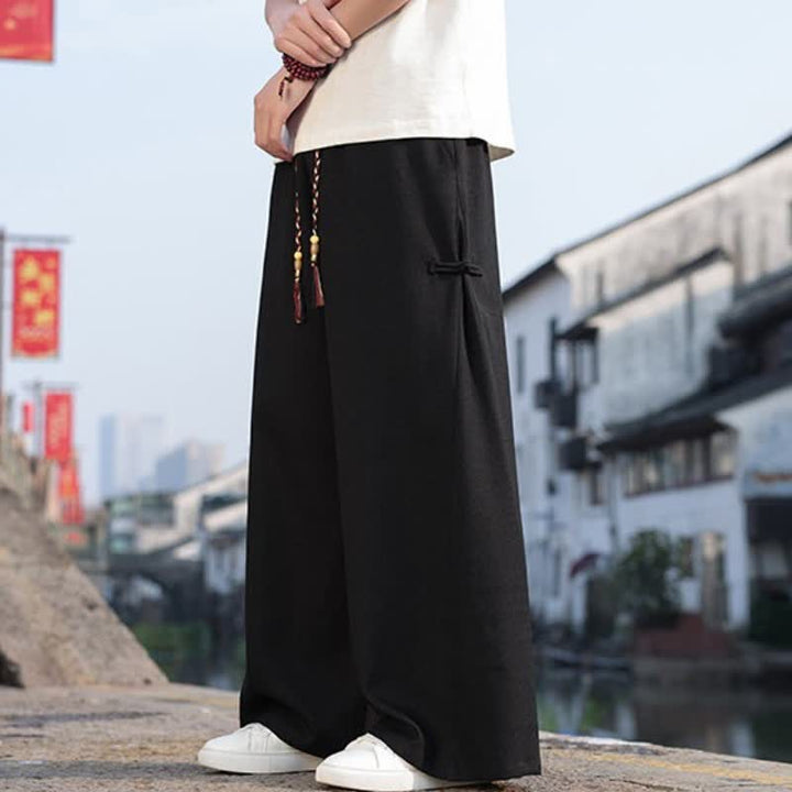 Buddha Stones Spring Fall Casual Tang Style Drawstring Solid Long Pants Men's Straight Leg Pants With Pocket - image 5