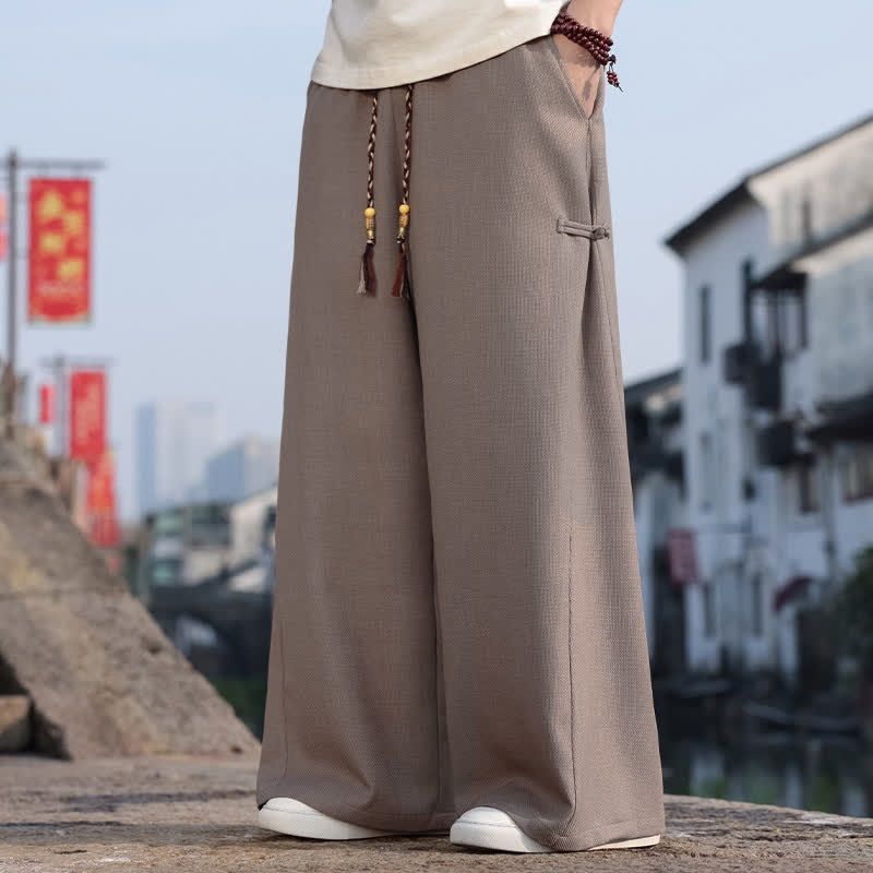 Buddha Stones Spring Fall Casual Tang Style Drawstring Solid Long Pants Men's Straight Leg Pants With Pocket - image 9
