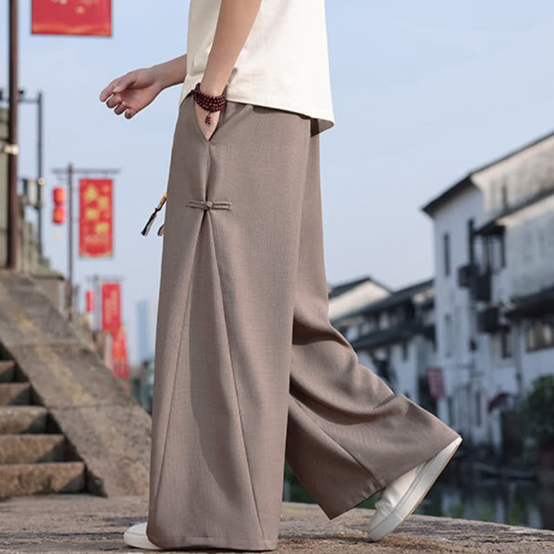 Buddha Stones Spring Fall Casual Tang Style Drawstring Solid Long Pants Men's Straight Leg Pants With Pocket - image 12