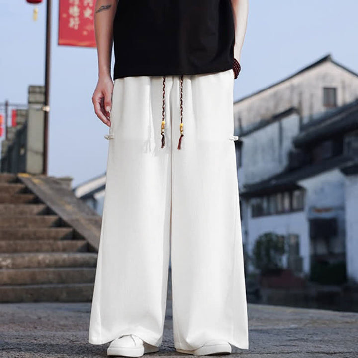 Buddha Stones Spring Fall Casual Tang Style Drawstring Solid Long Pants Men's Straight Leg Pants With Pocket - image 22