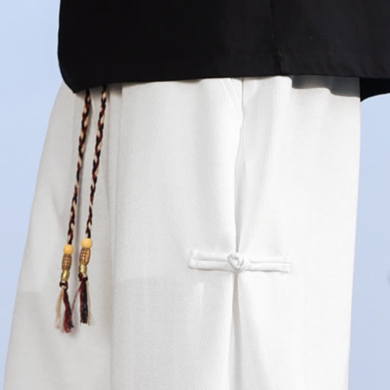 Buddha Stones Spring Fall Casual Tang Style Drawstring Solid Long Pants Men's Straight Leg Pants With Pocket - image 24