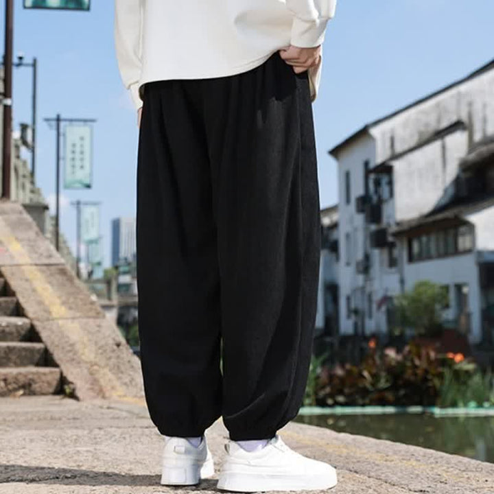 Buddha Stones Fall Casual Minimalist Drawstring Solid Cropped Pants Corduroy Men's Tapered Pants With Pocket - image 20