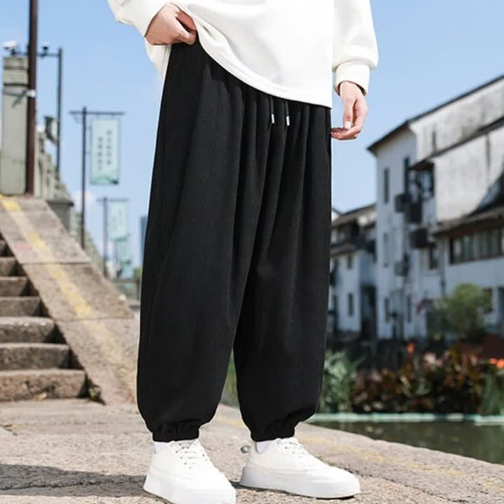 Buddha Stones Fall Casual Minimalist Drawstring Solid Cropped Pants Corduroy Men's Tapered Pants With Pocket - image 17