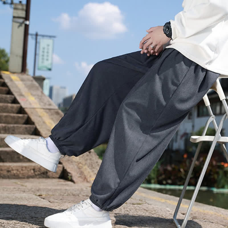 Buddha Stones Fall Casual Minimalist Drawstring Solid Cropped Pants Corduroy Men's Tapered Pants With Pocket - image 15