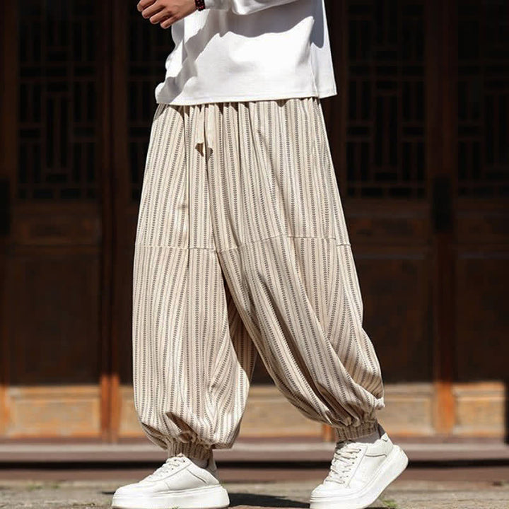 Buddha Stones Spring Fall Casual Drawstring Striped Cropped Pants Corduroy Men's Harem Pants With Pocket - image 26