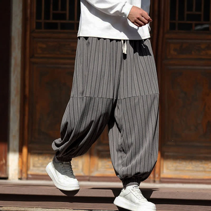 Buddha Stones Spring Fall Casual Drawstring Striped Cropped Pants Corduroy Men's Harem Pants With Pocket - image 9