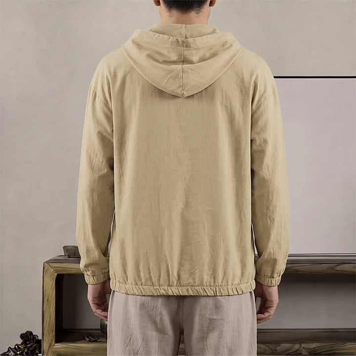 Buddha Stones Fall Casual Hooded Drawstring Solid Men's Long Sleeve Shirts With Pocket - image 11