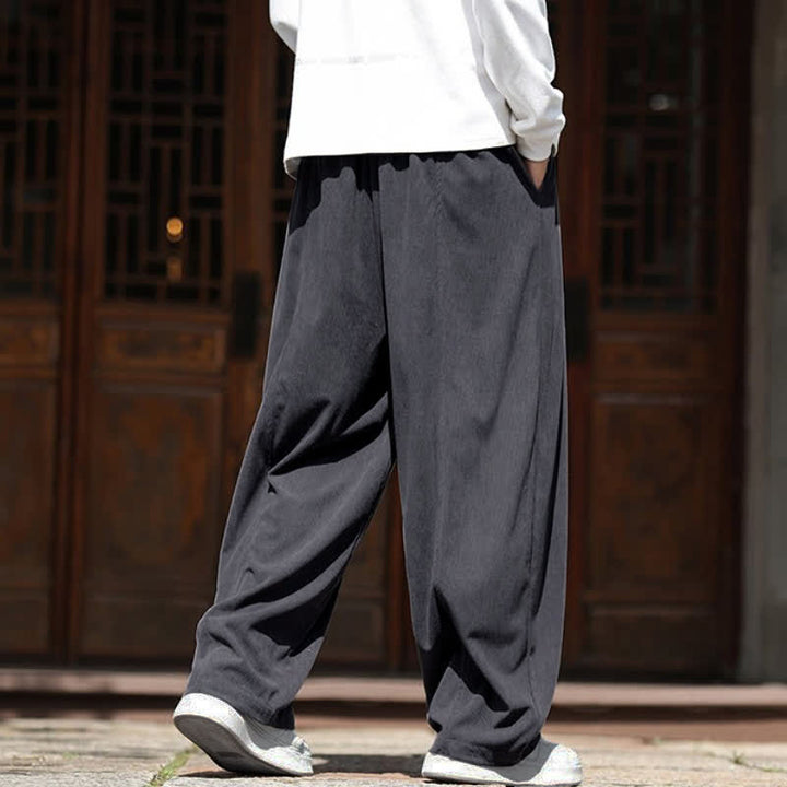 Buddha Stones Spring Fall Casual Minimalist Drawstring Solid Ankle Pants Corduroy Men's Straight Leg Pants With Pockets - image 4