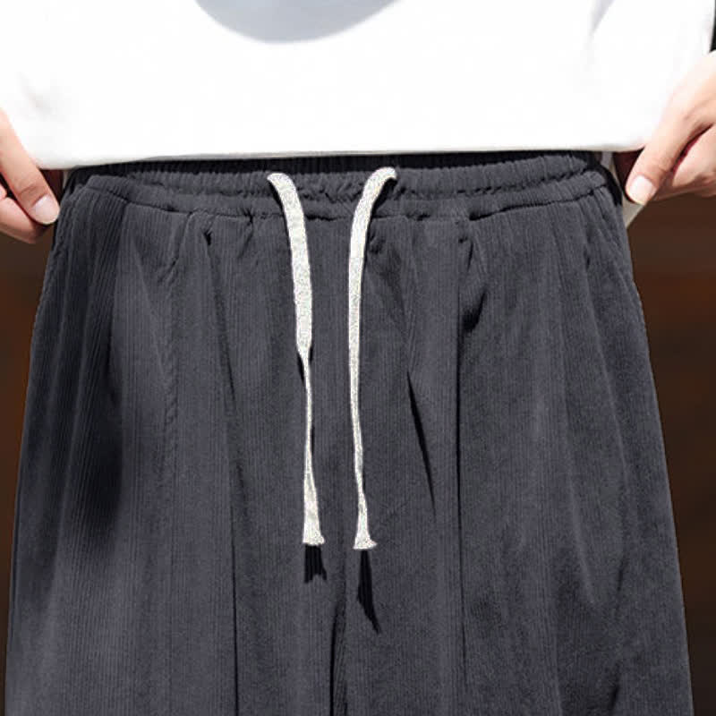Buddha Stones Spring Fall Casual Minimalist Drawstring Solid Ankle Pants Corduroy Men's Straight Leg Pants With Pockets - image 9