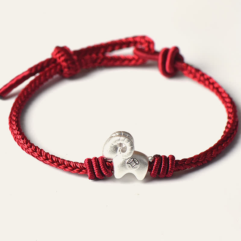 Buddha Stones Red String 999 Sterling Silver Goat Protection Bracelet - image 4