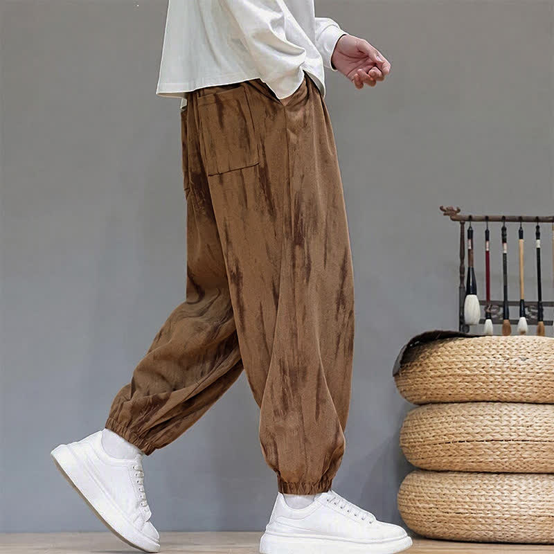 Buddha Stones Fall Winter Casual Drawstring Stripes Cropped Pants Corduroy Men's Harem Pants With Pockets - image 29