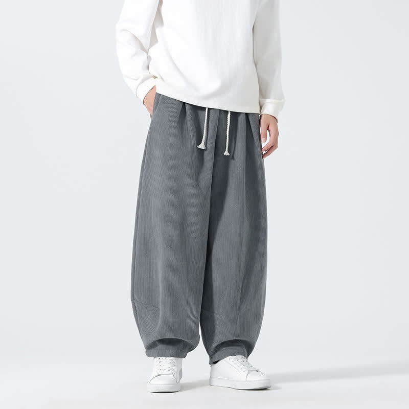 Buddha Stones Spring Fall Casual Vintage Drawstring Solid Ankle Pants Corduroy Men's Harem Pants With Pockets - DimGray - US/UK/AU46, EU56 (5XL) - image 0
