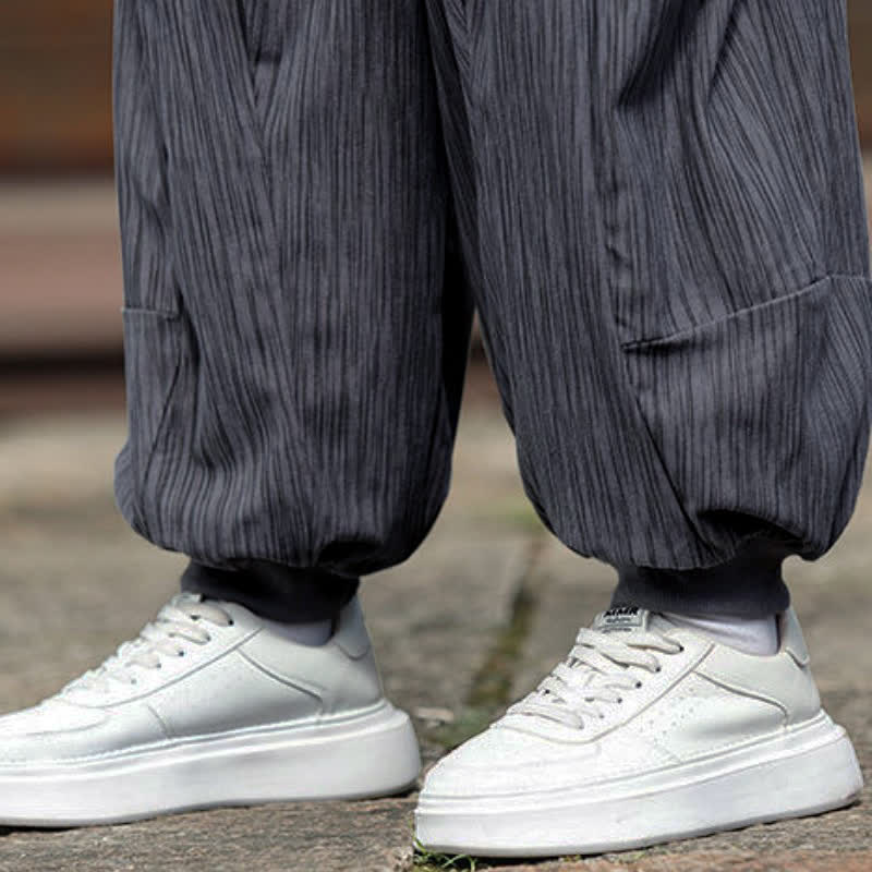 Buddha Stones Spring Casual Minimalist Drawstring Solid Vertical Stripes Cropped Pants Corduroy Men's Harem Pants With Pockets - image 19