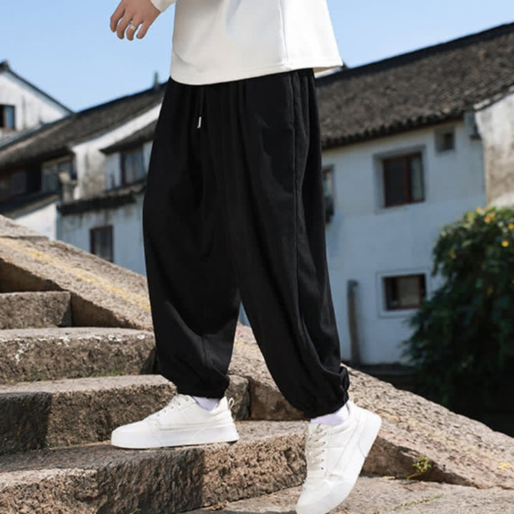 Buddha Stones Fall Winter Casual Drawstring Solid Cropped Pants Corduroy Men's Harem Pants With Pocket - image 26