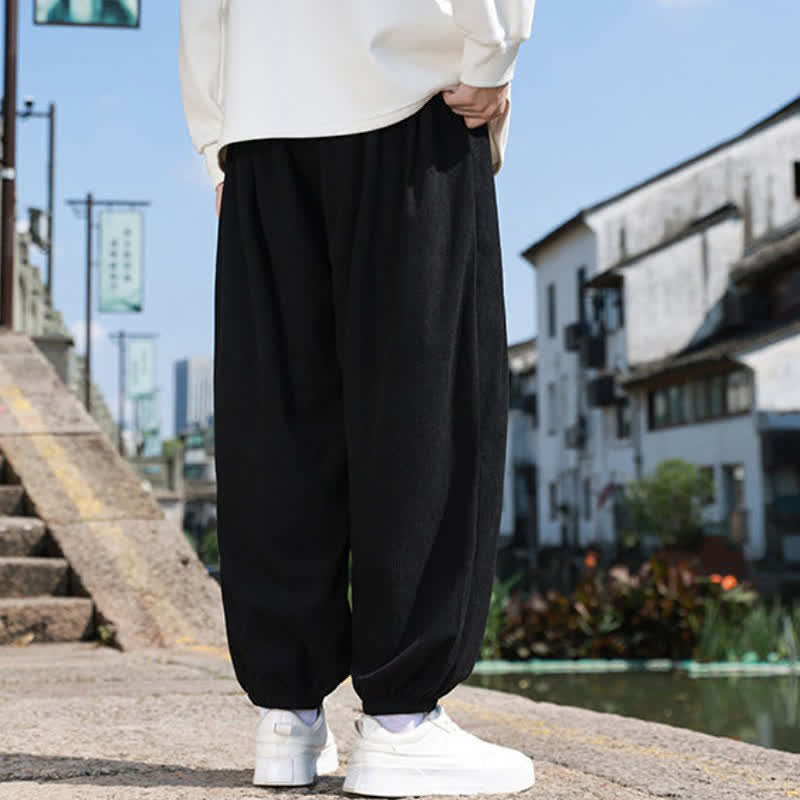 Buddha Stones Fall Winter Casual Drawstring Solid Cropped Pants Corduroy Men's Harem Pants With Pocket - image 23