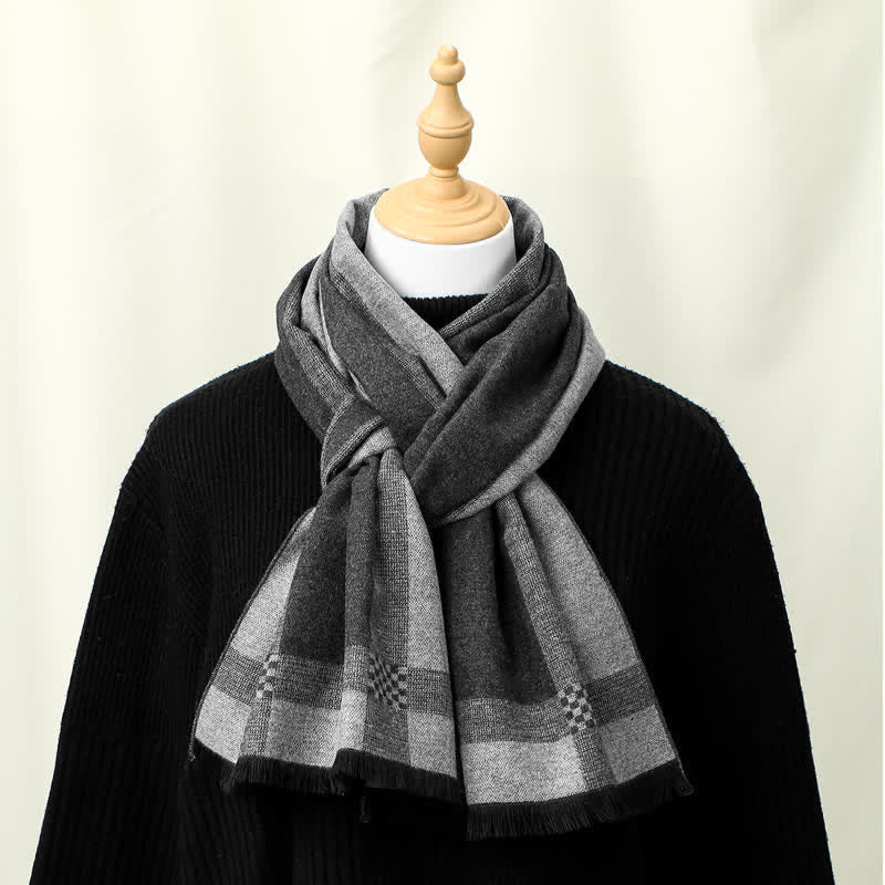 Buddha Stones Fall Winter Vintage Check Fringe Soft Men's Scarf - Gray - image 0