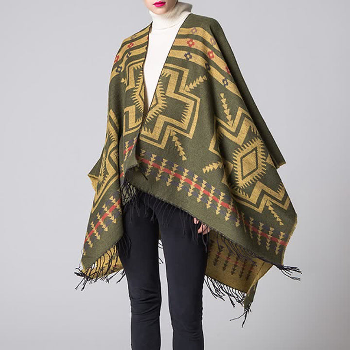 Buddha Stones Fall Winter Geometric Diamond Tassel Bohemian Women's Shawl - image 9