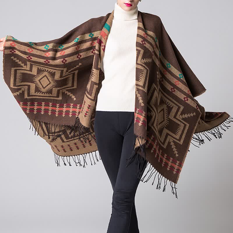 Buddha Stones Fall Winter Geometric Diamond Tassel Bohemian Women's Shawl - image 5