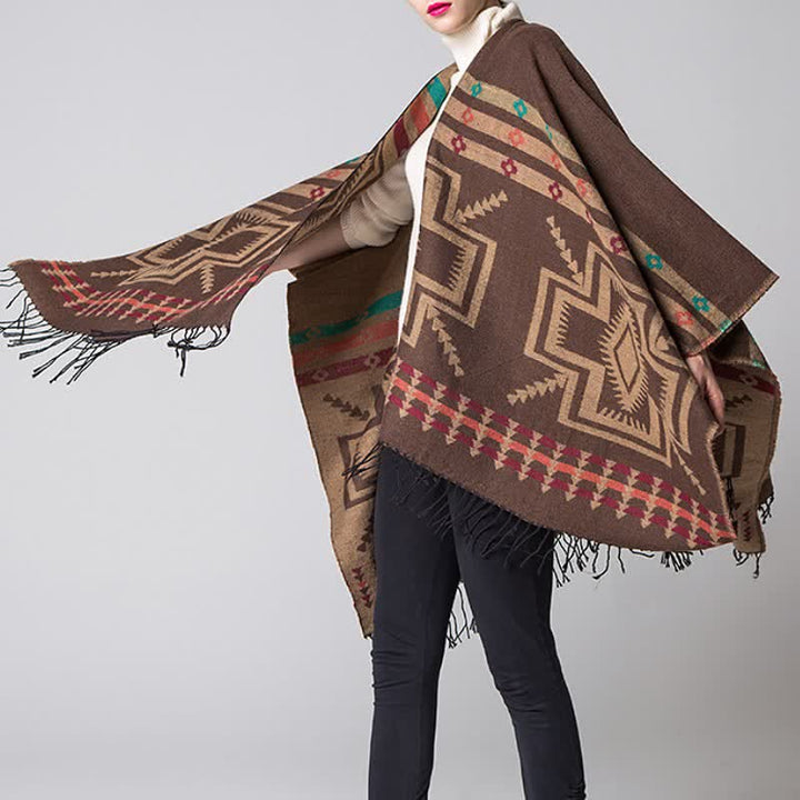 Buddha Stones Fall Winter Geometric Diamond Tassel Bohemian Women's Shawl - image 7