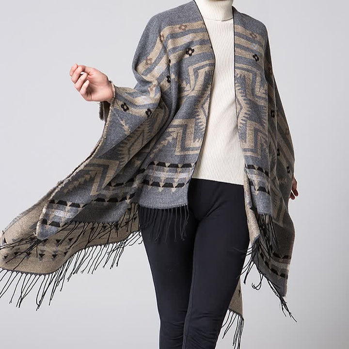 Buddha Stones Fall Winter Geometric Diamond Tassel Bohemian Women's Shawl - image 21