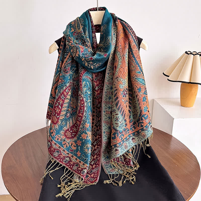 Buddha Stones Fall Winter Vintage Paisley Floral Tassel Women's Shawl - image 1