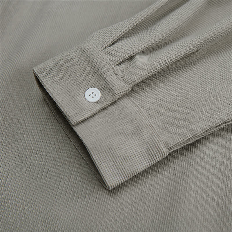 Buddha Stones Fall Casual Solid Corduroy Men's Long Sleeve Shirts With Patch Pockets - image 16