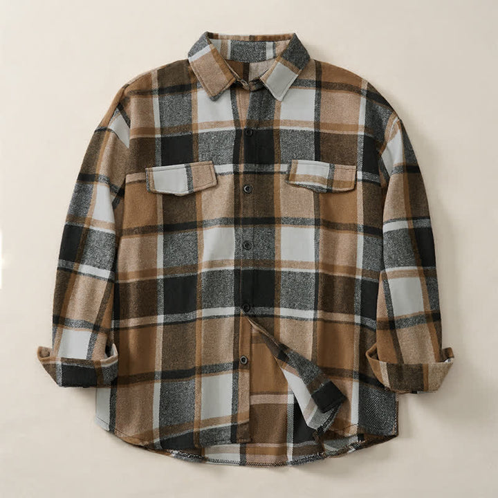 Buddha Stones Spring Fall Casual Vintage Button-Up Plaid Men's Long Sleeve Shirts - image 2