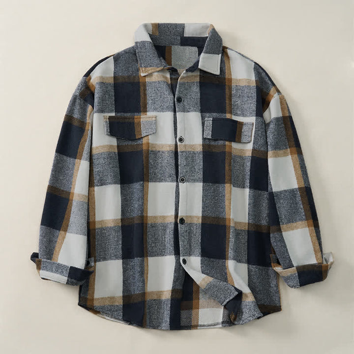 Buddha Stones Spring Fall Casual Vintage Button-Up Plaid Men's Long Sleeve Shirts - image 13
