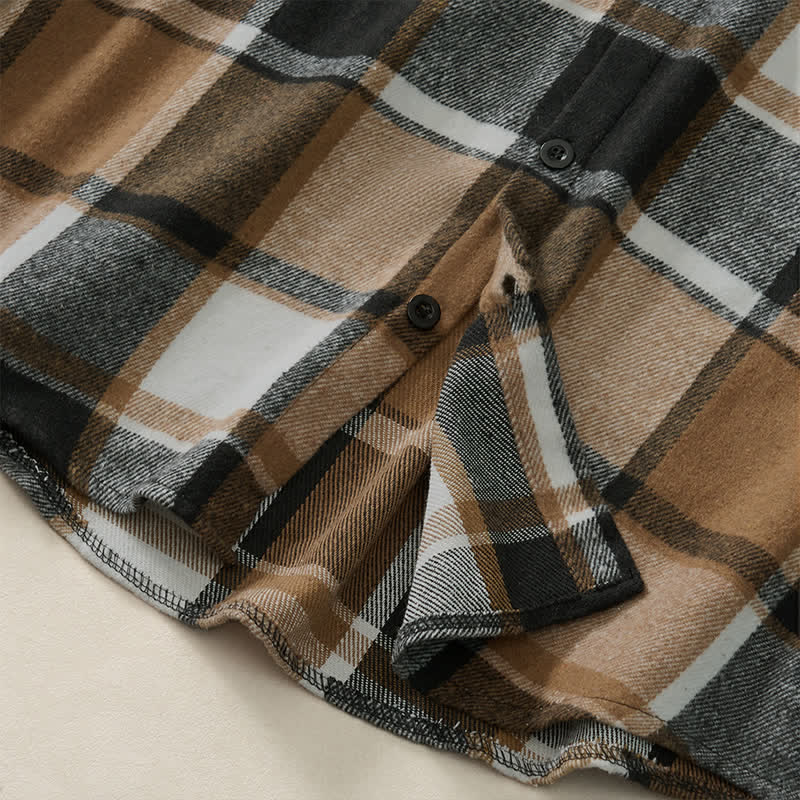 Buddha Stones Spring Fall Casual Vintage Button-Up Plaid Men's Long Sleeve Shirts - image 7