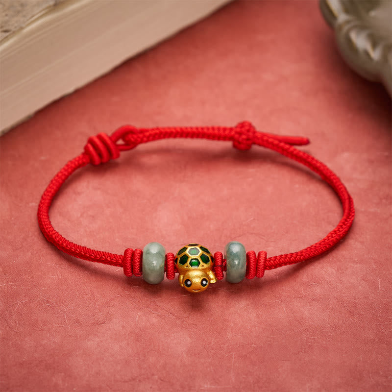 Buddha Stones Copper Turtle Jade Blessing Red String Lucky Bracelet - image 1