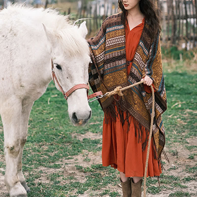 Buddha Stones Fall Winter Boho Geometric Stripes Tassel Cozy Women's Shawl - image 13