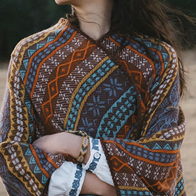 Buddha Stones Fall Winter Boho Geometric Stripes Tassel Cozy Women's Shawl - image 9