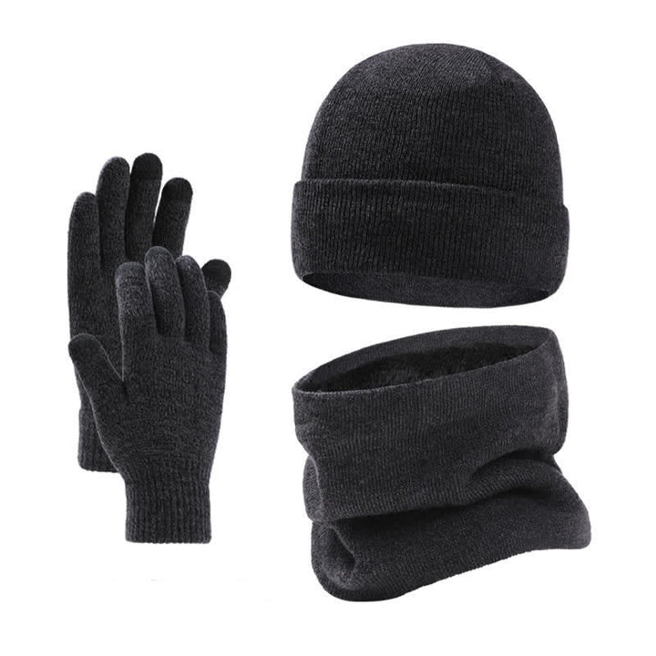 Buddha Stones 3Pcs Fall Winter Ribbed Knit Neck Warmer Men's Scarf Hat Gloves - DimGray - image 10