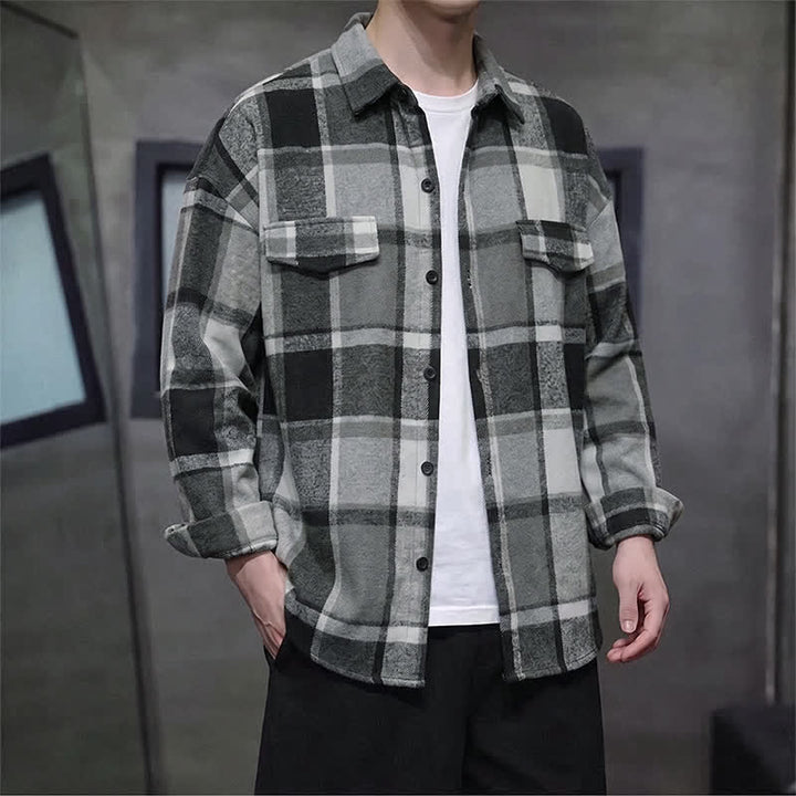 Buddha Stones Spring Fall Casual Vintage Button-Up Plaid Men's Long Sleeve Shirts - DimGray - US/UK/AU42, EU52 (3XL) - image 20
