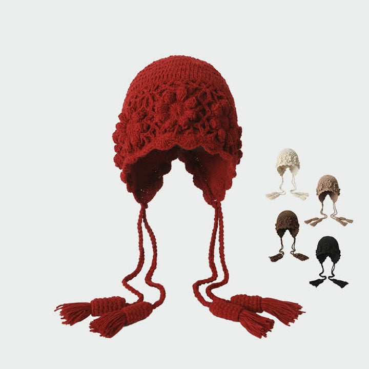 Buddha Stones Fall Winter Knit Floral Tassel Earflap Women's Hat - image 10