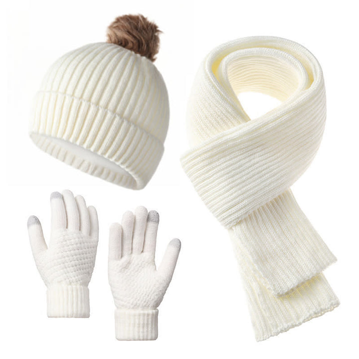 Buddha Stones 3Pcs Fall Winter Ribbed Knit Cozy Women's Scarf Gloves Hat - White - image 9