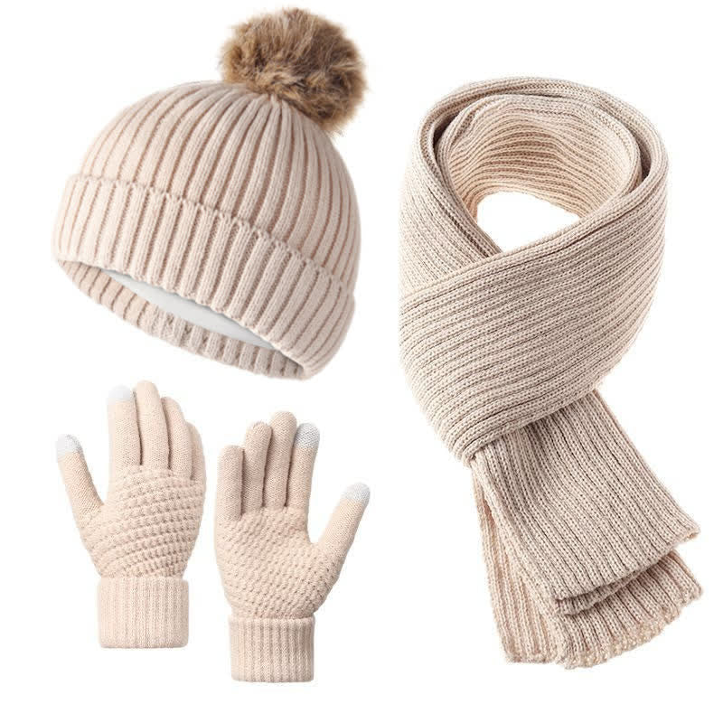Buddha Stones 3Pcs Fall Winter Ribbed Knit Cozy Women's Scarf Gloves Hat - Tan - image 0