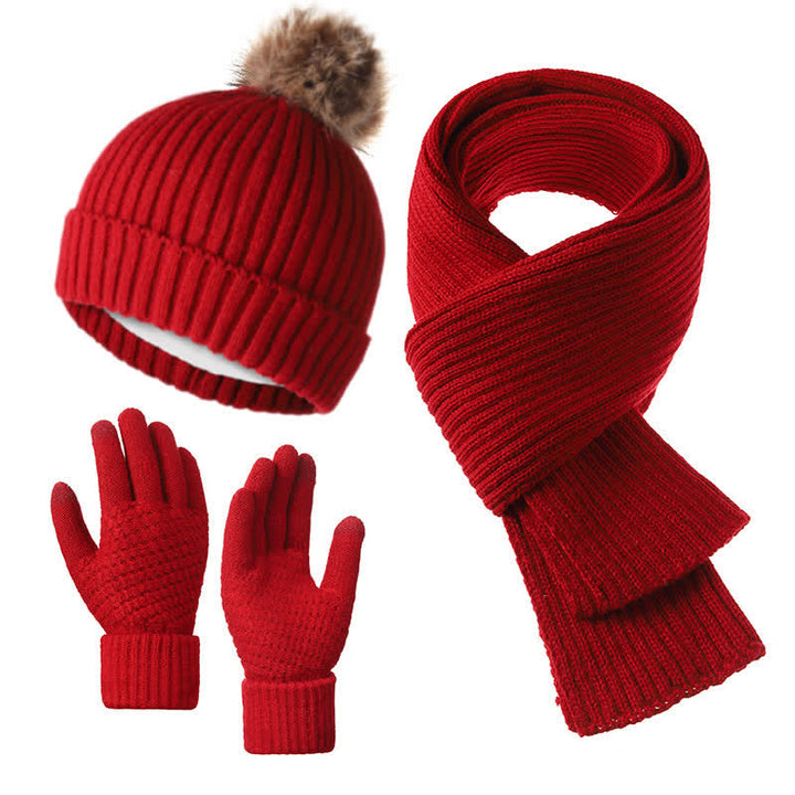 Buddha Stones 3Pcs Fall Winter Ribbed Knit Cozy Women's Scarf Gloves Hat - DarkRed - image 3