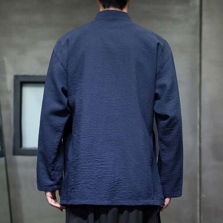 Buddha Stones Spring Casual Minimalist Tang Style Drawstring Solid Men's Kimono With Pockets - image 17
