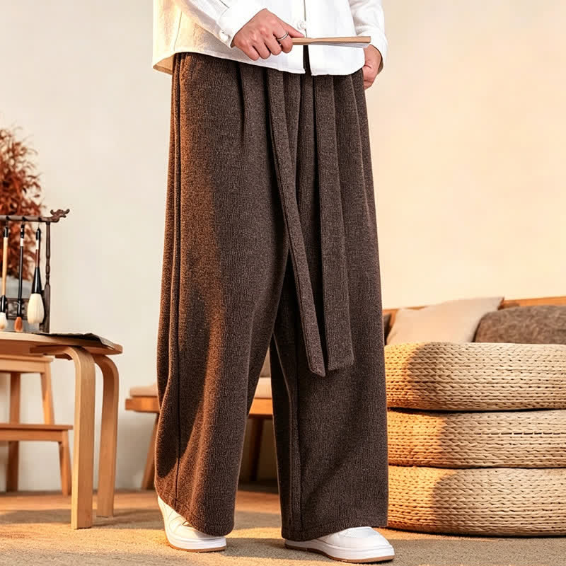 Buddha Stones Fall Winter Casual Minimalist Drawstring Solid Long Pants Men's Straight Leg Pants - image 14