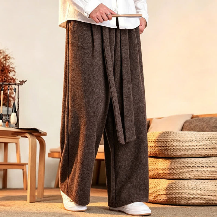 Buddha Stones Fall Winter Casual Minimalist Drawstring Solid Long Pants Men's Straight Leg Pants - image 14